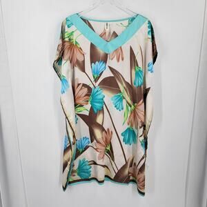 Relaxx Kaftan Womens Medium Floral V Neck Blue Brown White